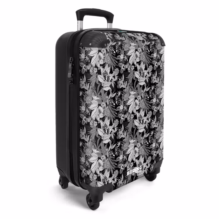 Suitcase - Tropical butterfly pattern black and white — 2
