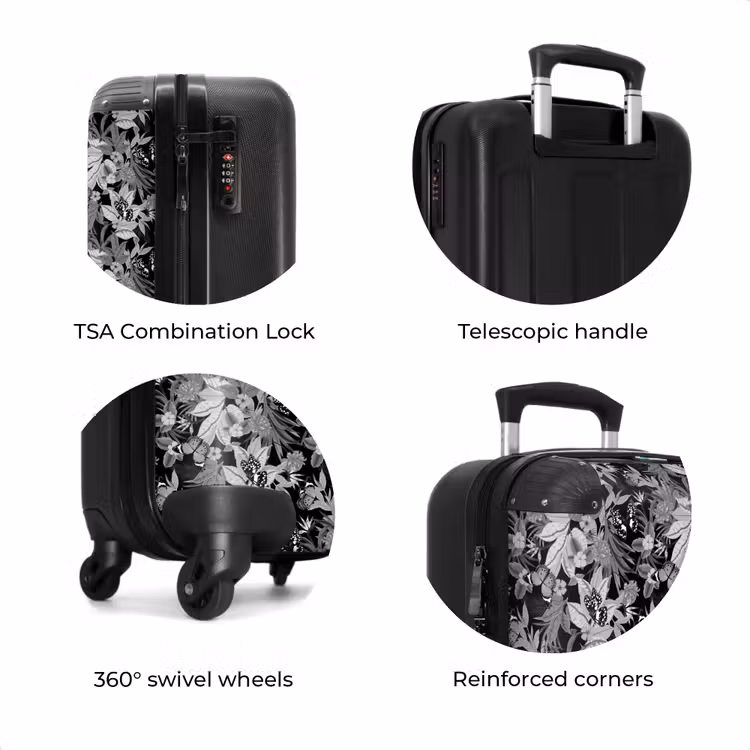 Suitcase - Tropical butterfly pattern black and white — 8
