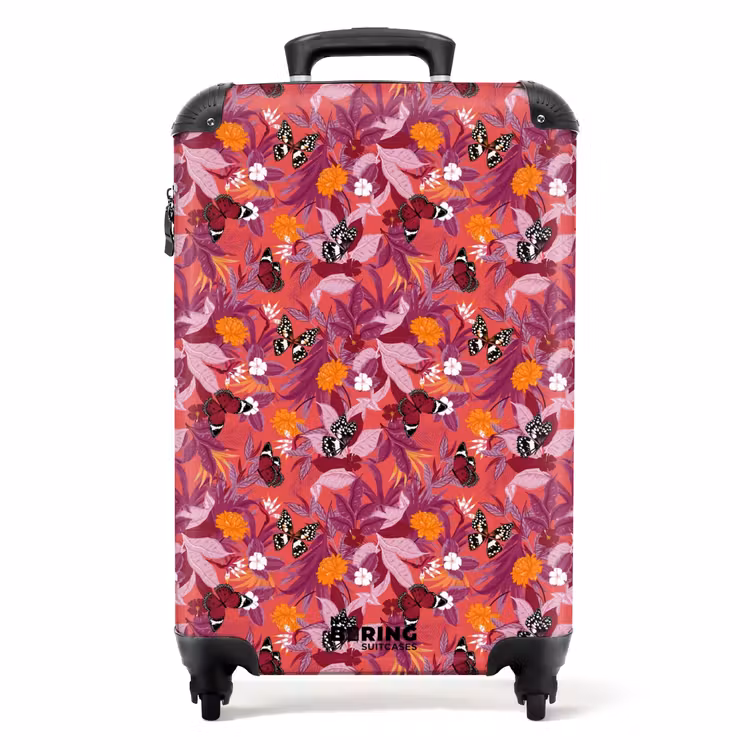 Suitcase - Tropical butterfly pattern dark pink — 1