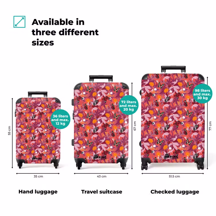 Suitcase - Tropical butterfly pattern dark pink — 3