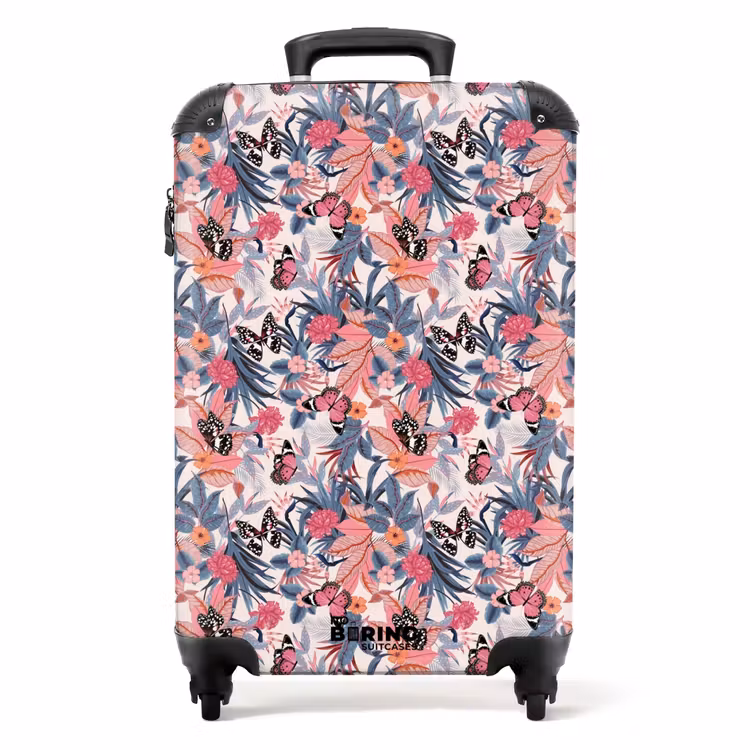 Suitcase - Tropical butterfly pattern light pink — 1