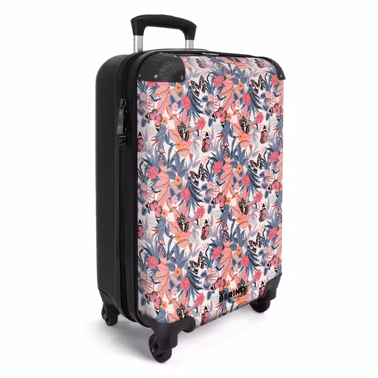 Suitcase - Tropical butterfly pattern light pink — 2
