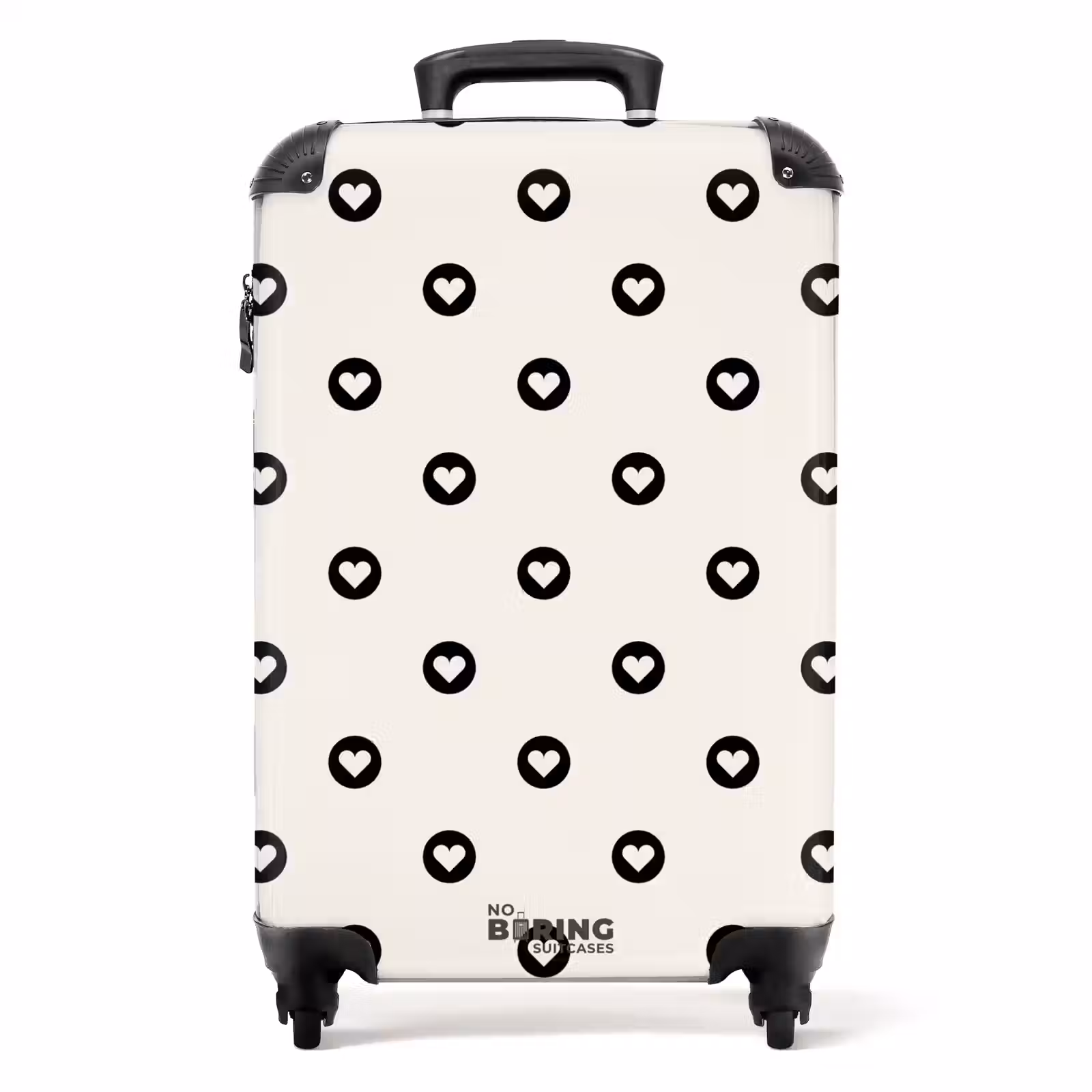 Suitcase - Valentine hearts circle pattern black and white — 1