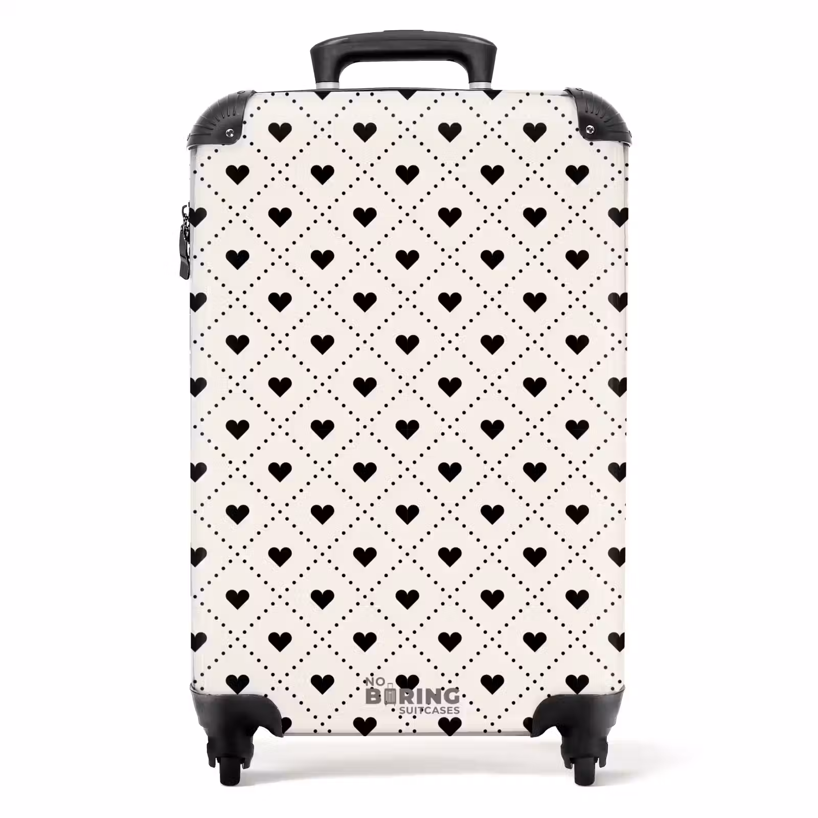 Suitcase - Valentine hearts plaid pattern black and white — 1