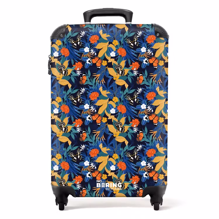 Suitcase - Tropical butterfly pattern dark blue — 1