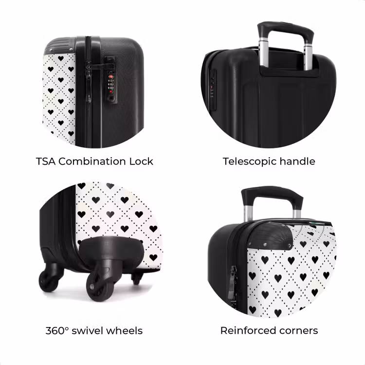 Suitcase - Valentine hearts plaid pattern black and white — 8