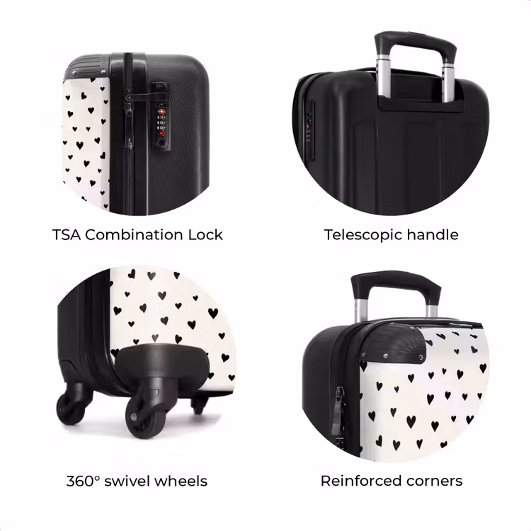 Suitcase - Valentine hearts scattered pattern black — 8