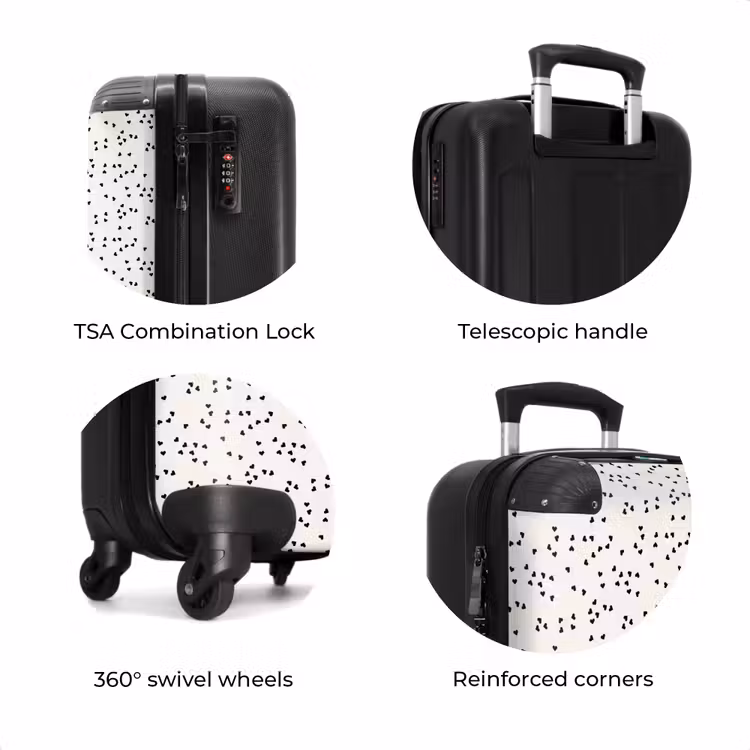 Suitcase - Valentine scattered hearts pattern black — 8