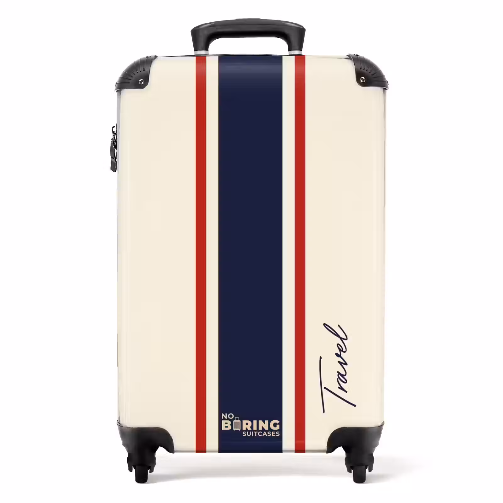 Suitcase - Cream background with central tricolor stripe and text Travel — 1