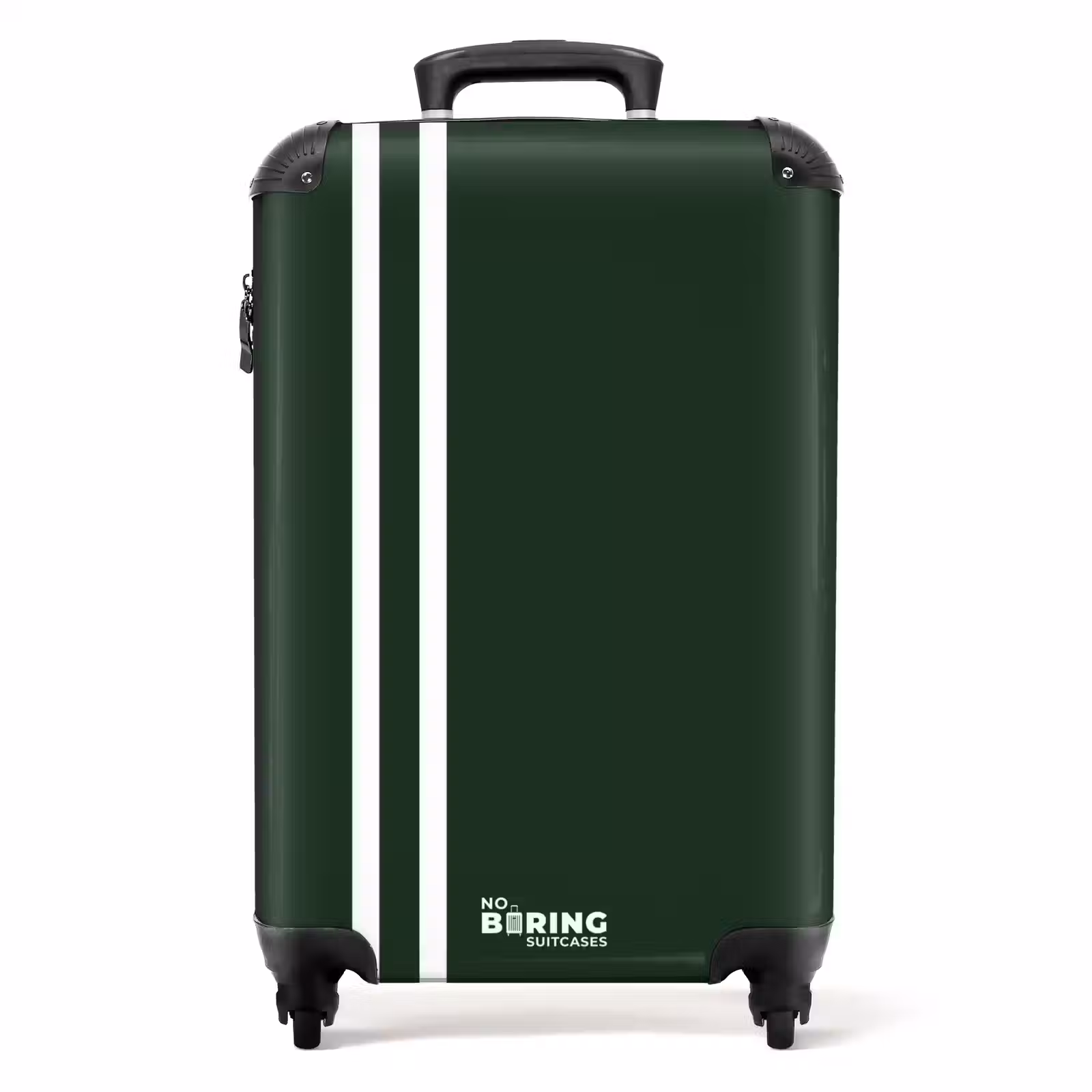Suitcase - Dark green background with double white side stripes on the left — 1
