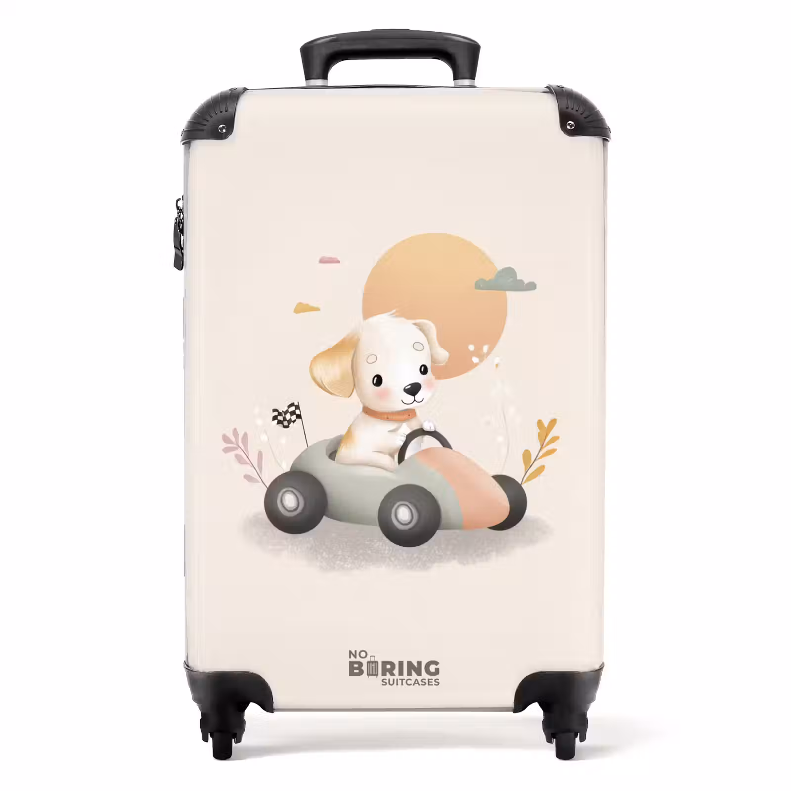 Suitcase - Puppy in a race car in beige colors — 1