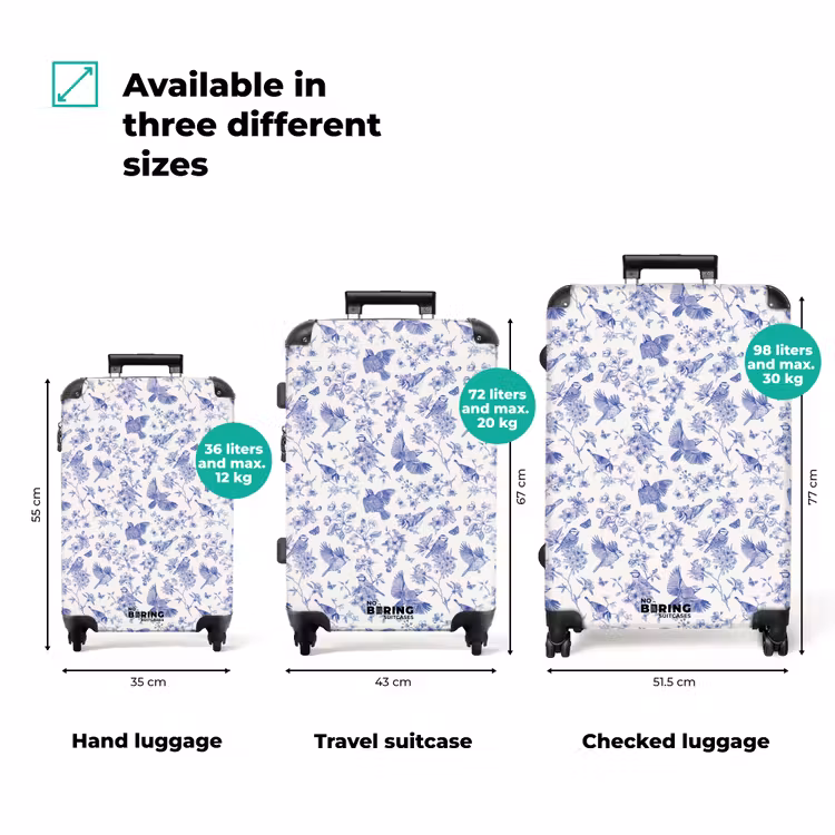 Suitcase - Classic bird and flower pattern blue and white — 3