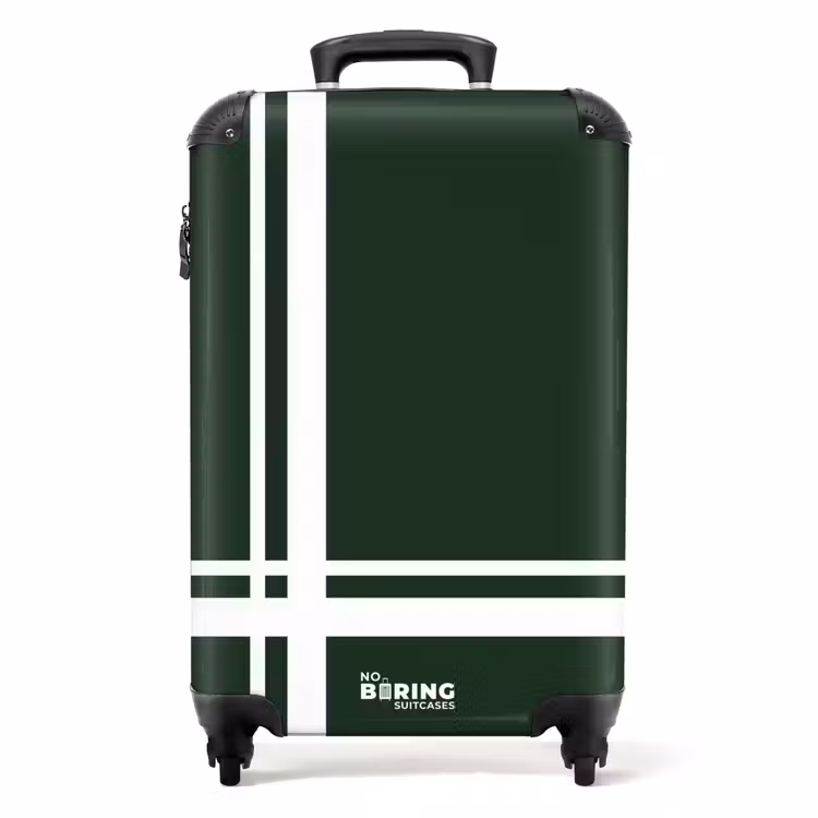 Suitcase - Dark green background with white cross pattern at lower left — 1