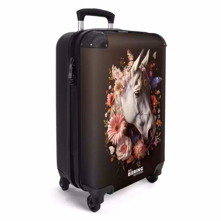 Suitcase - White horse head among colorful garland of flowers — 2