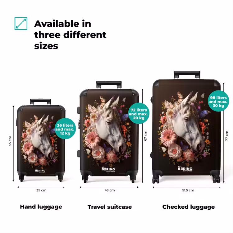 Suitcase - White horse head among colorful garland of flowers — 3