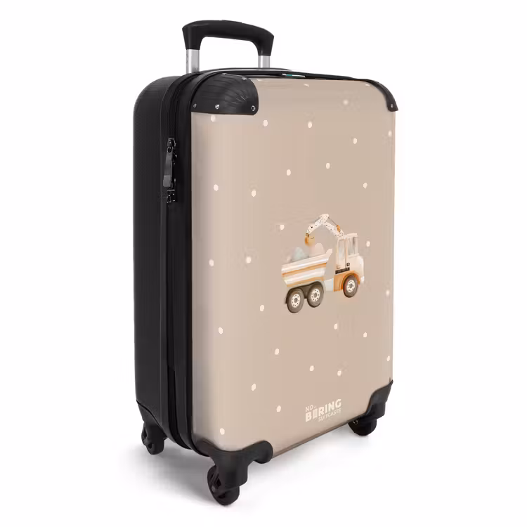 Suitcase - Yellow dump truck with stones and dot pattern — 2