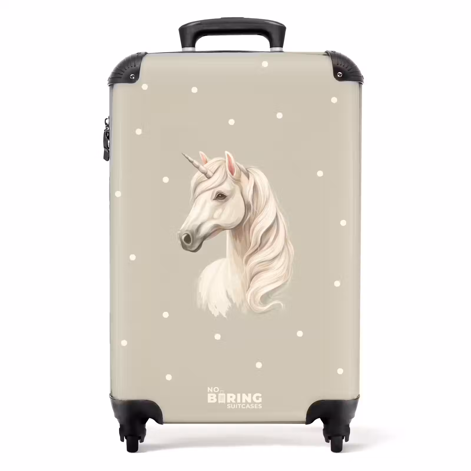 Suitcase - Unicorn surrounded by polka dots in neutral colors — 1