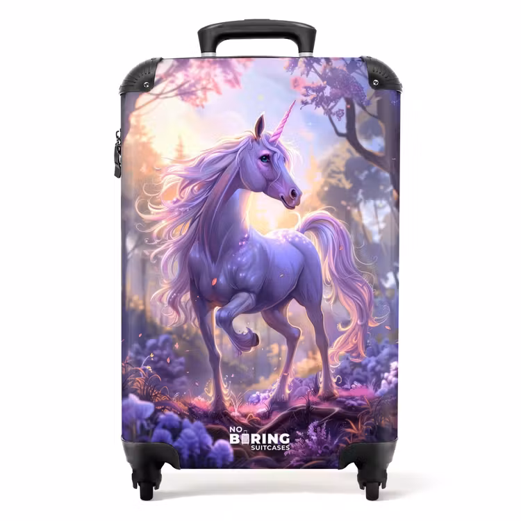 Suitcase - Portrait of a Unicorn among Purple Flowers — 1