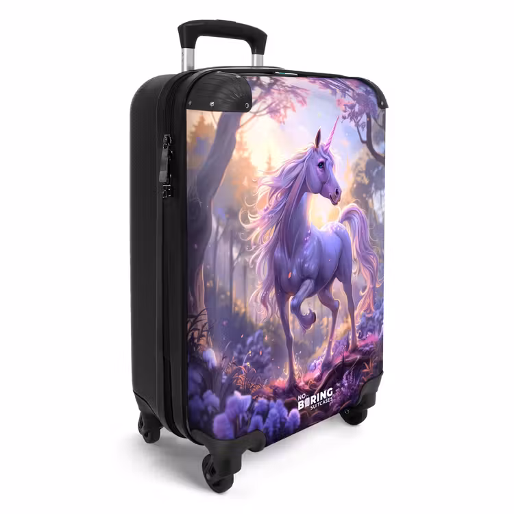 Suitcase - Portrait of a Unicorn among Purple Flowers — 2