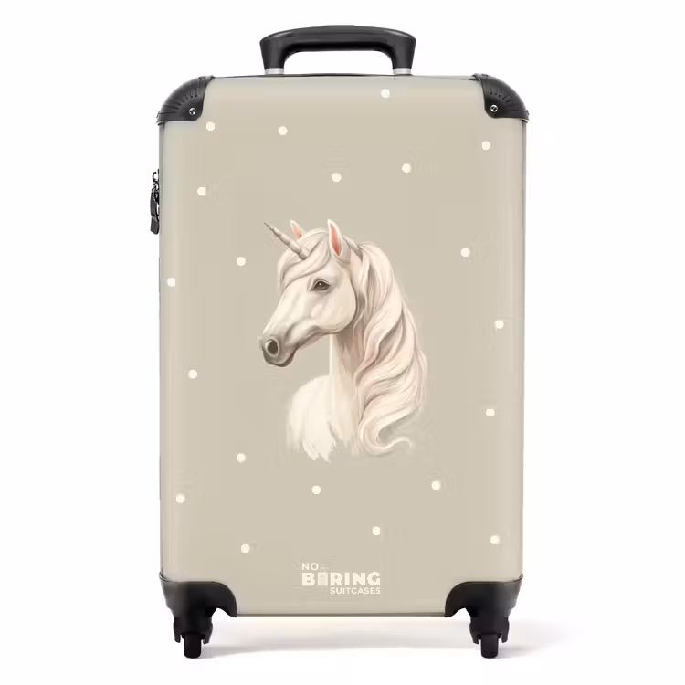 Suitcase - Unicorn surrounded by polka dots in neutral colors — 1