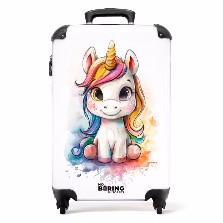 Suitcase - White Eemhorn with Colorful Mane and Paint Splashes — 1