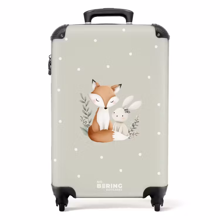 Suitcase - Fox and rabbit surrounded by green leaves and dots — 1
