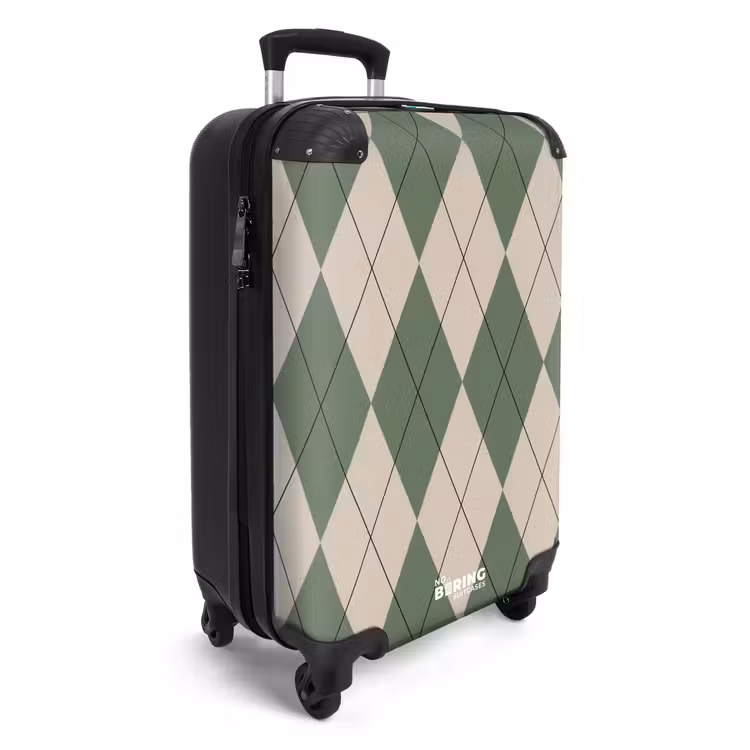 Suitcase - Green with beige plaid pattern — 2