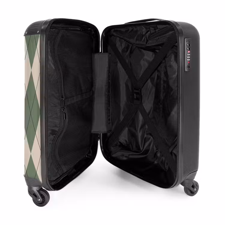 Suitcase - Green with beige plaid pattern — 4