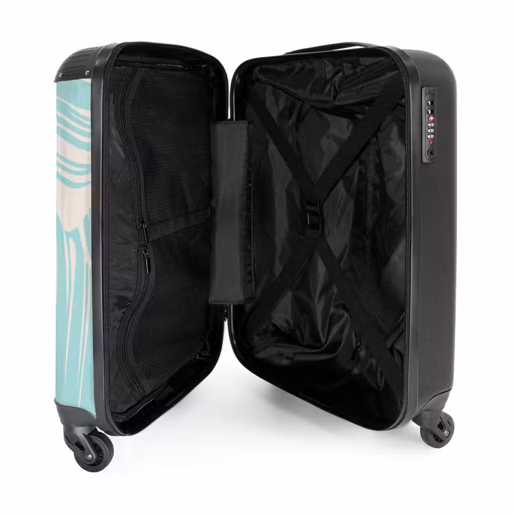 Suitcase - Large leaves in light blue with beige — 4