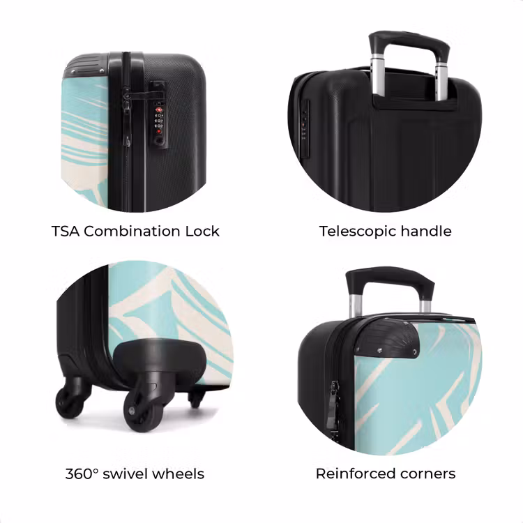 Suitcase - Large leaves in light blue with beige — 7