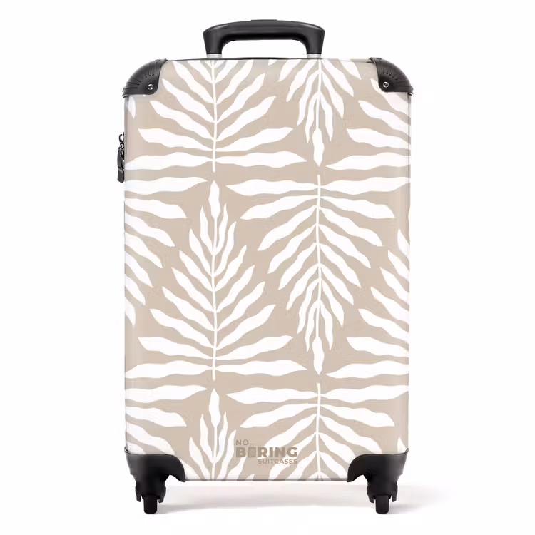 Suitcase - Pattern of leaves in beige with white — 1