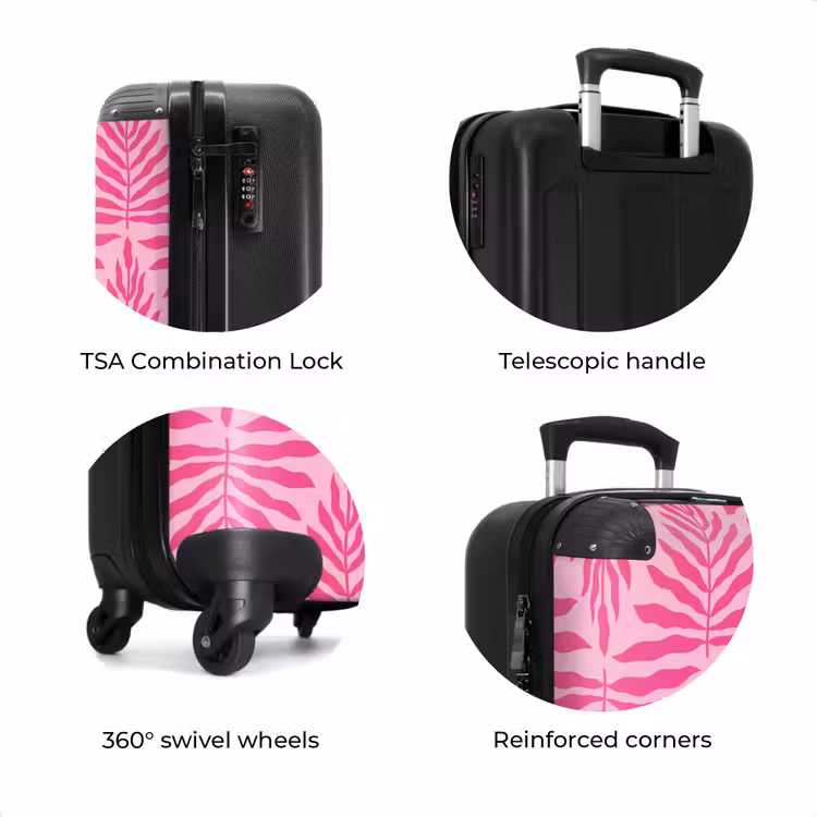 Suitcase - Pattern of leaves in light and dark pink — 7