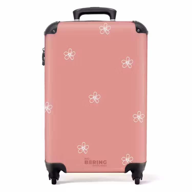 Suitcase - Pink background with white flowers — 1