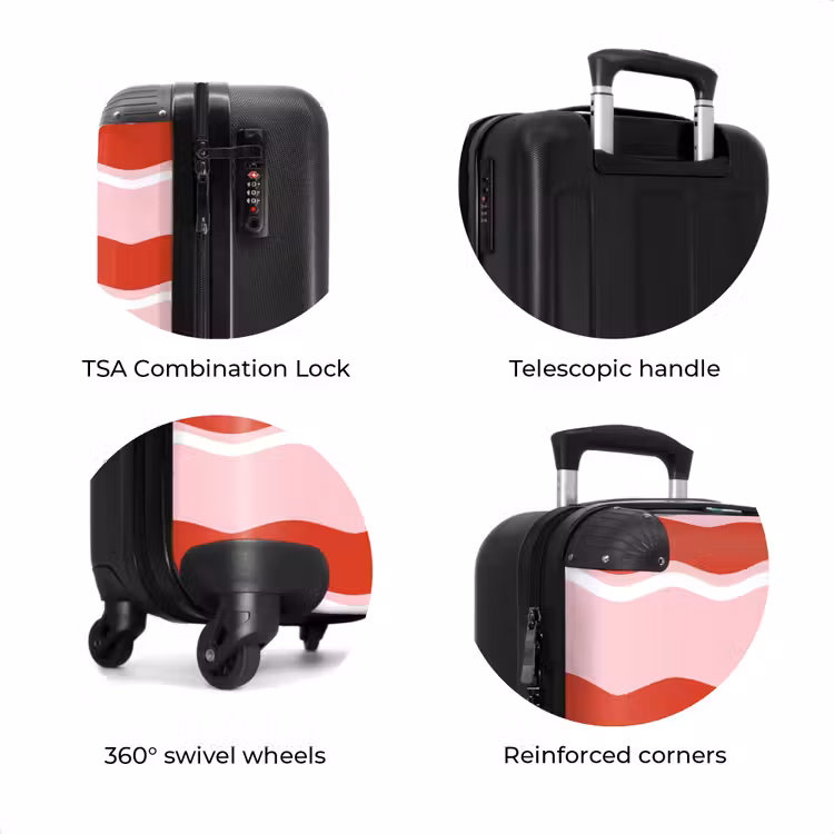 Suitcase - Wavy stripes in red and pink — 7