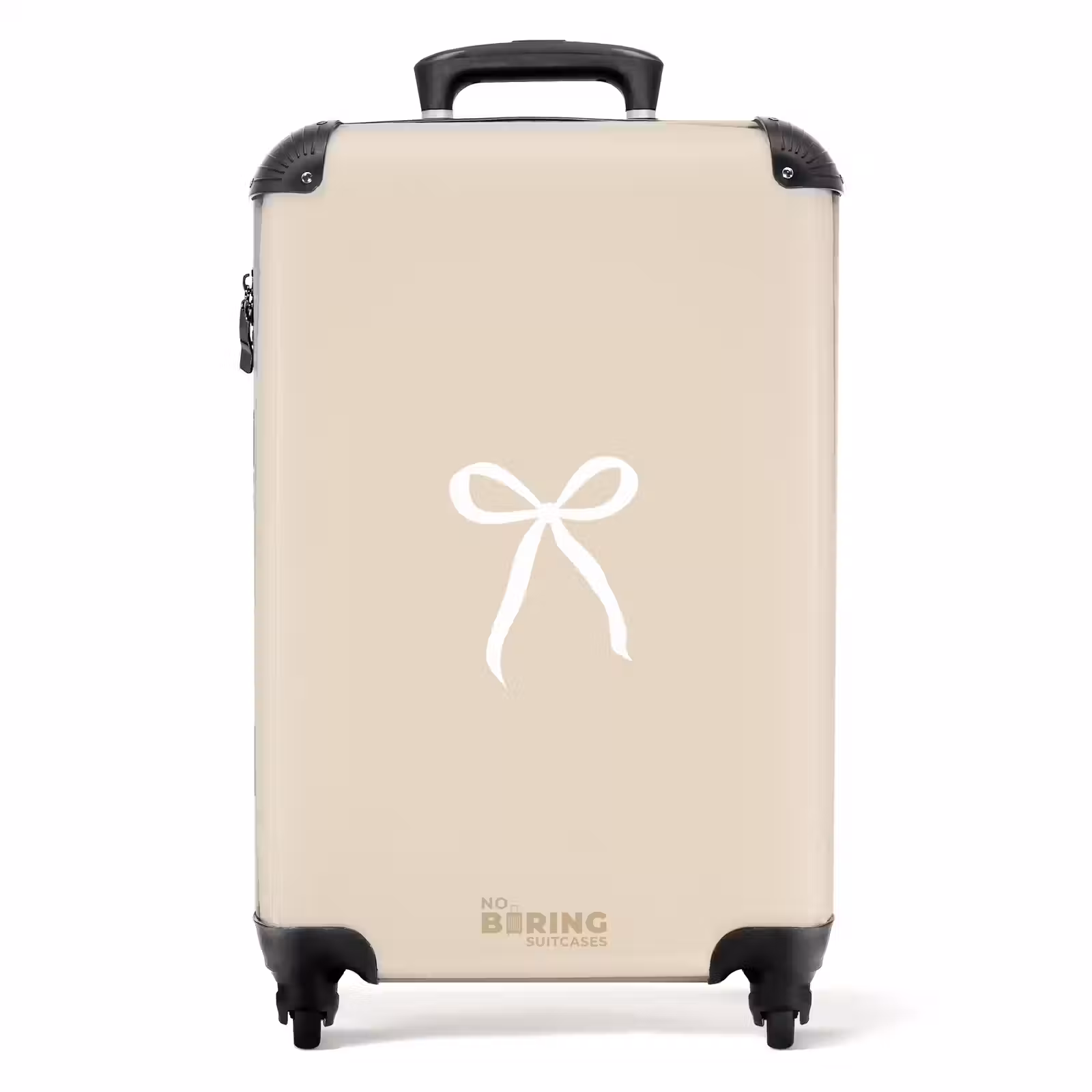 Suitcase - White bow on beige background — 1