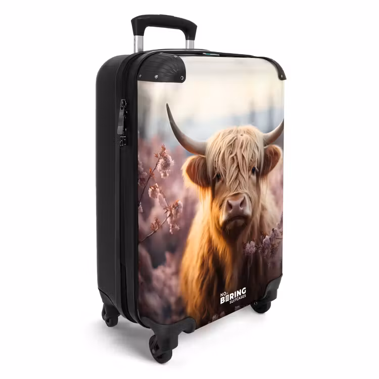 Suitcase - Scottish highlander with pink flowers — 2