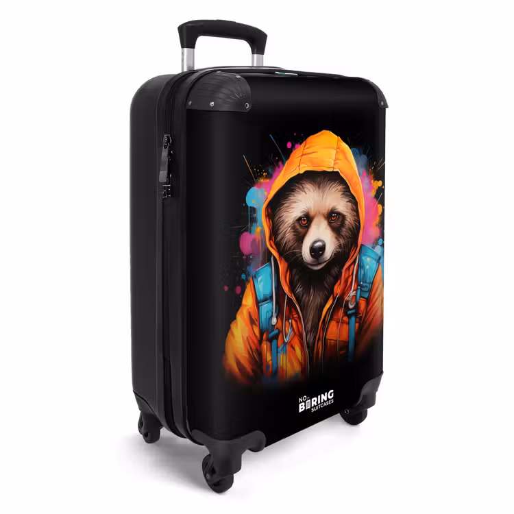 Suitcase - Raccoon with orange coat and paint splatter — 2