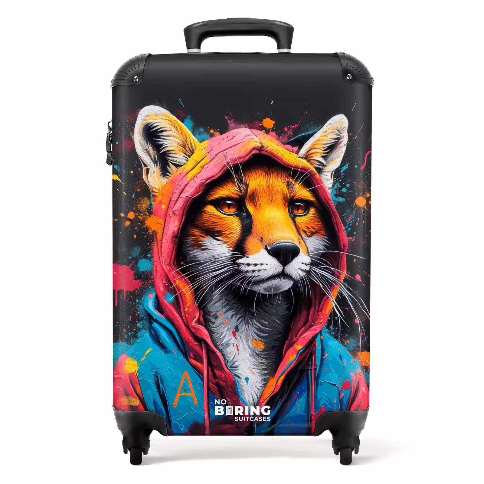 Suitcase - Fox with pink and blue coat and paint splatters — 1