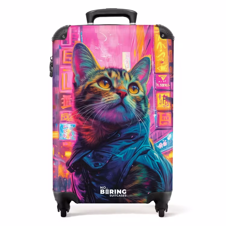 Suitcase - Cat with coat in colorful city — 1