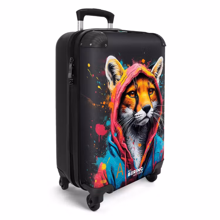 Suitcase - Fox with pink and blue coat and paint splatters — 2