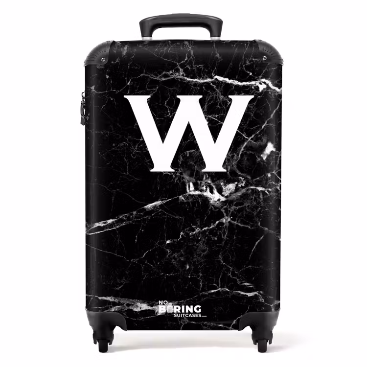 Suitcase - Marble print - Black - Letter W — 1