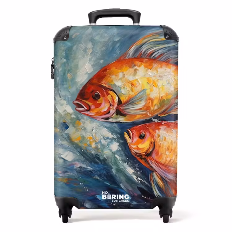 Suitcase - Oil painting artwork of 2 goldfish in water — 1
