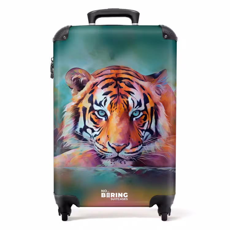 Suitcase - Oil painting artwork of a reclining tiger — 1