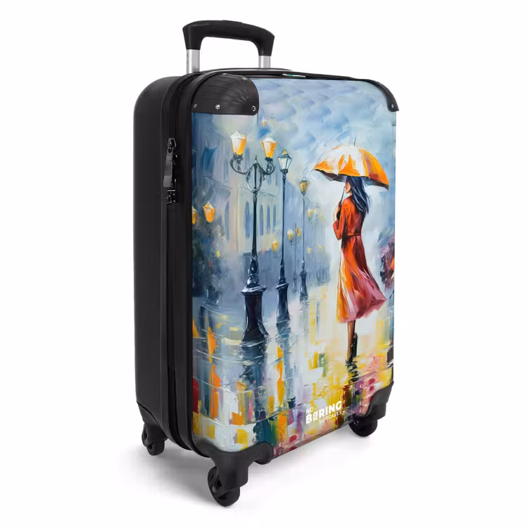 Suitcase - Oil Painting - Umbrella - Woman - Street - Art — 2