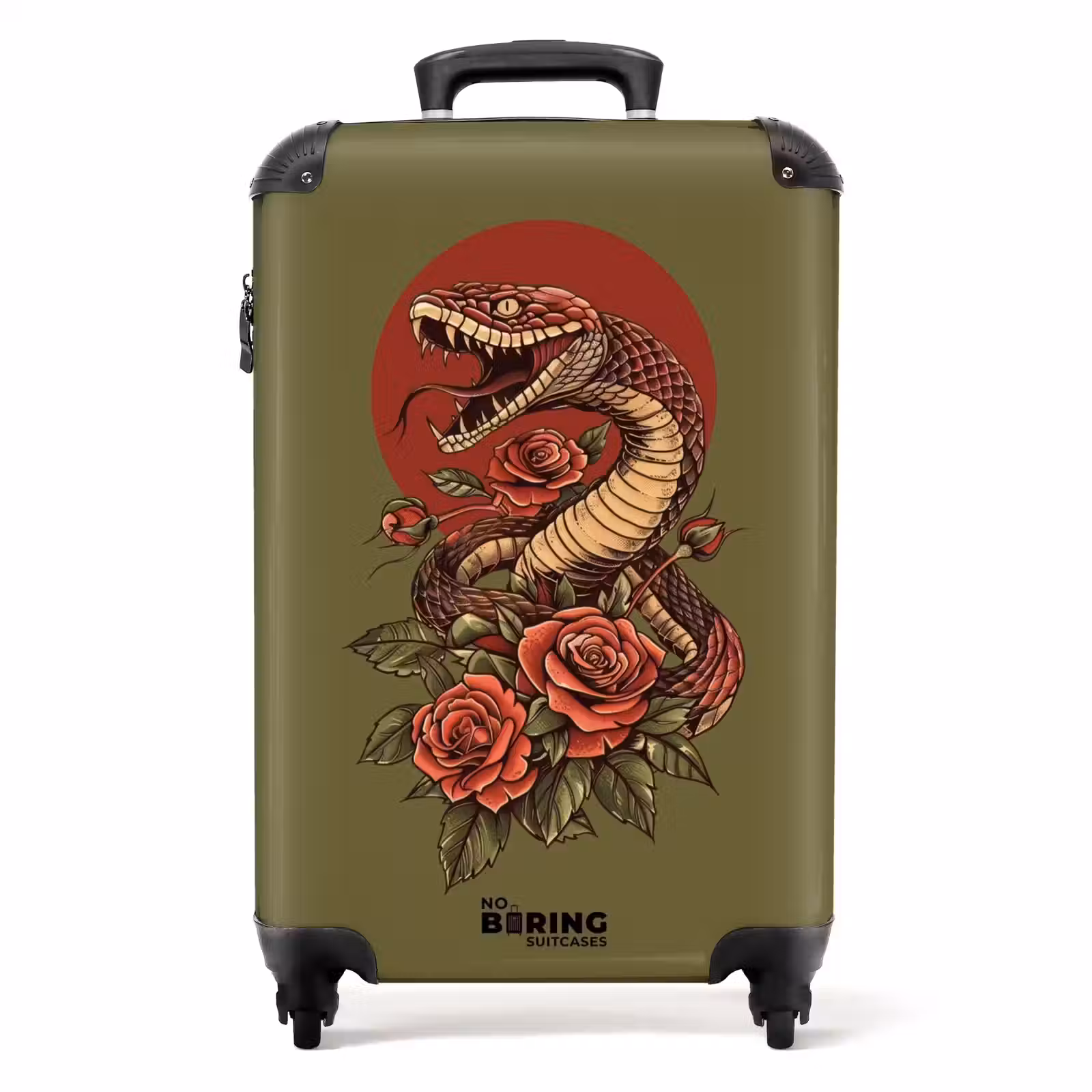 Suitcase - Tattoo style- Realistic snake on green background — 1