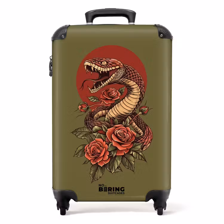 Suitcase - Tattoo style- Realistic snake on green background — 1