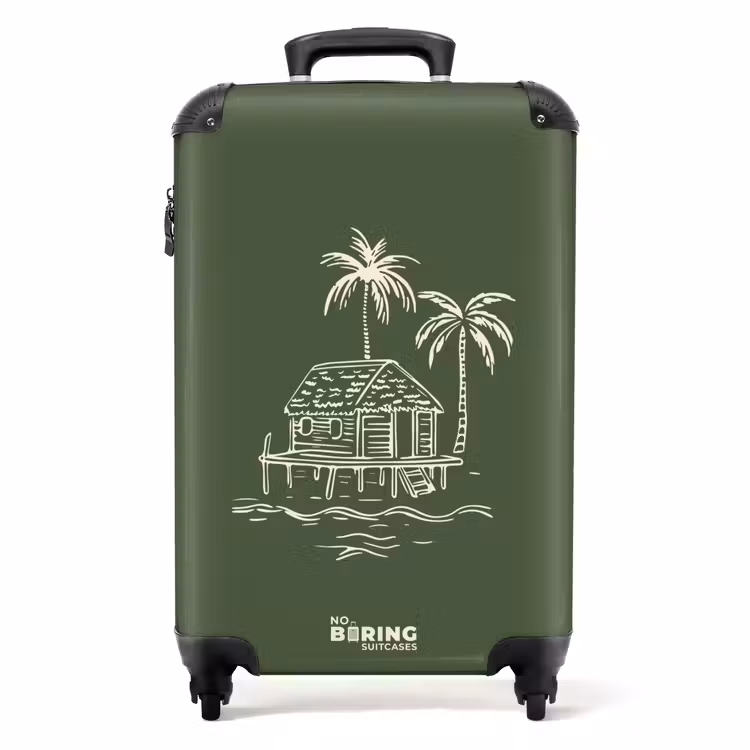 Suitcase - Palm trees - Island on olive green background — 1