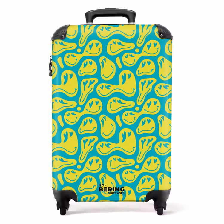 Suitcase - Patterns - Pattern of distorted emojis on blue background — 1