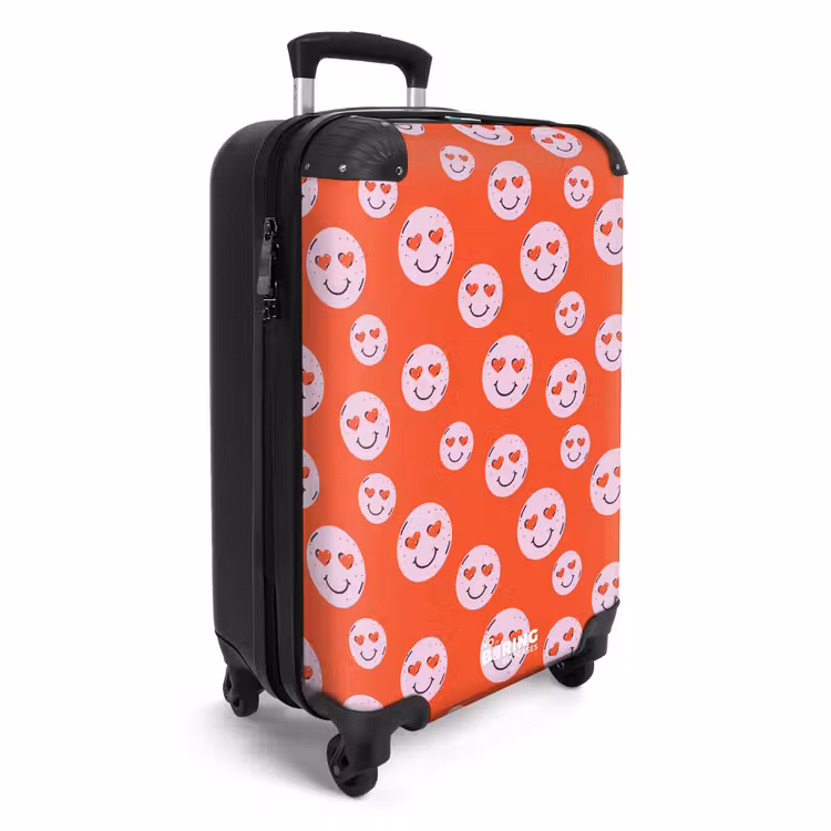 Suitcase - Patterns - Pattern of happy emojis on red background — 2