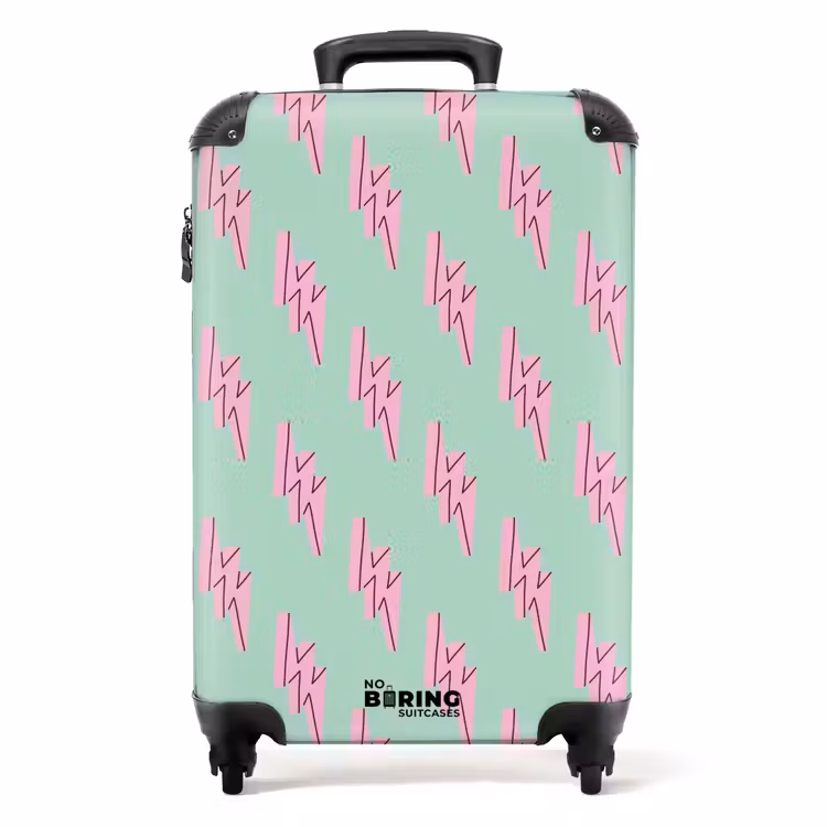 Suitcase - Patterns - Pink lightning on mint green — 1